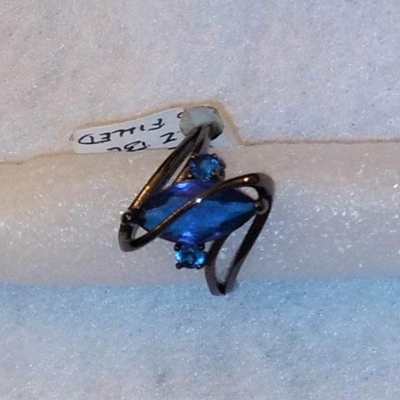 Brand New Luxury 18K Black Gold Filled 3.0 cttw Blue Marquise CZ Ring - Size 7 - Picture 6 of 8